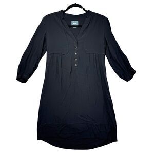 Maeve Anthropology Dress Women's 4 Black Taryn Crepe Shift 3/4 Sleeves Pockets